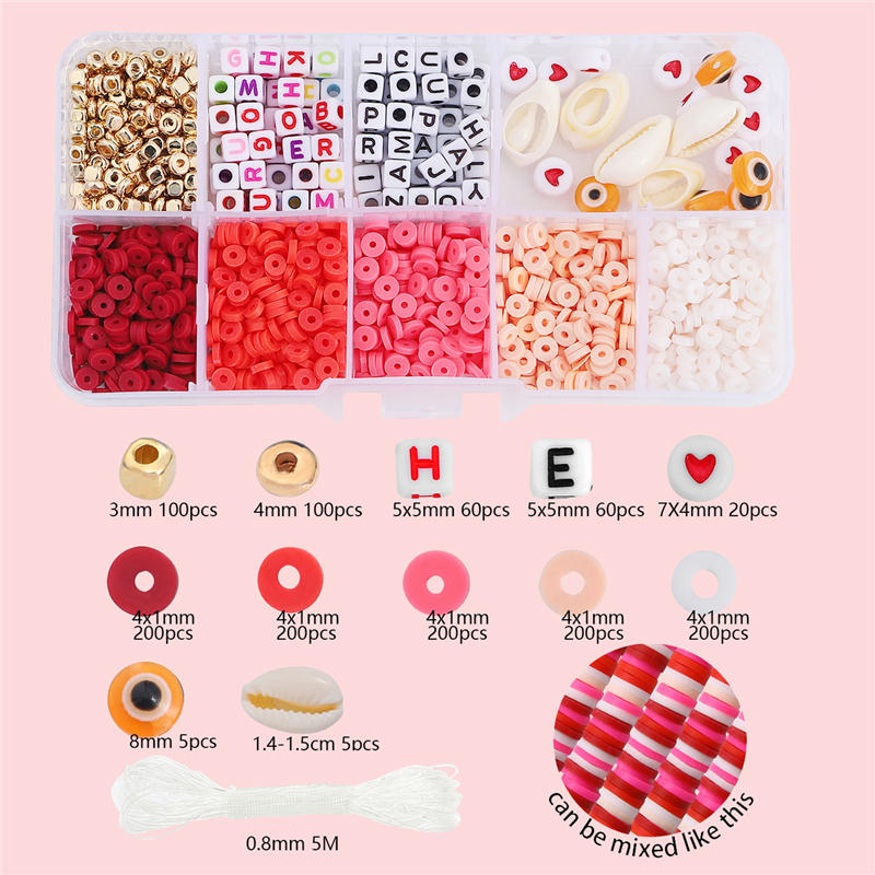 10-Gitter-Kasten-Perlen-einstellen, Polymer-Tonne, Acryl, Buchstaben-Rocailles, Schmuckherstellungsset, elastische Kordel für Mädchen und freundlicher, DIY-Armbinde: verrotten