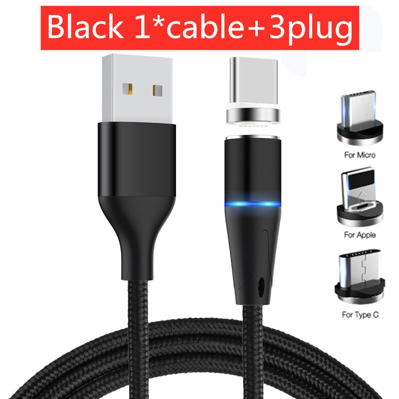 Magnetische Usb-kabel Voor Huawei Samsung Type C Opladen Usb C Magneet Kabel Micro Usb Mobiele Telefoon Draad Koord Voor iphone Telefoon Kabel: black 3plug 1cable / 1m for type c