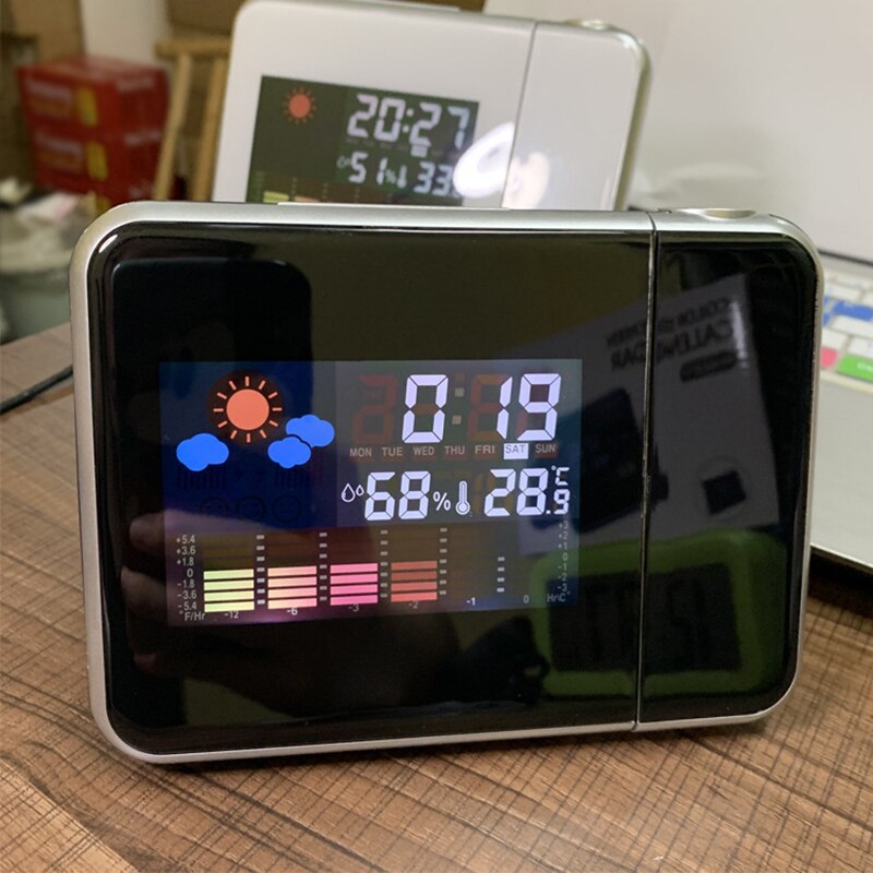 Alarme de Projection numérique LED, Station météo, thermomètre de bureau, affichage de l'heure et de la Date, projecteur, calendrier, chargeur USB: only clock-black