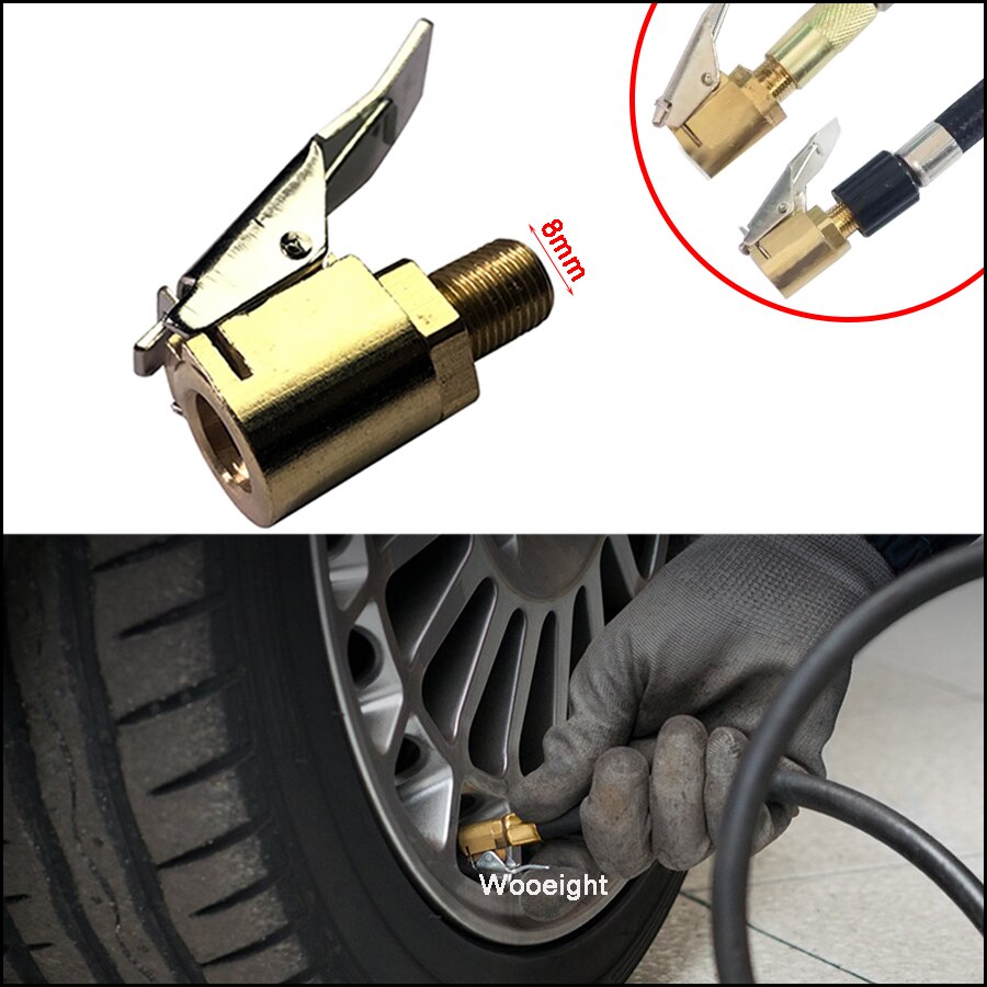 Wooeight 1 Unidad 8mm coche camión Auto latón neumático rueda neumático aire Chuck inflador válvula Clip abrazadera conector adaptador latón abrazadera