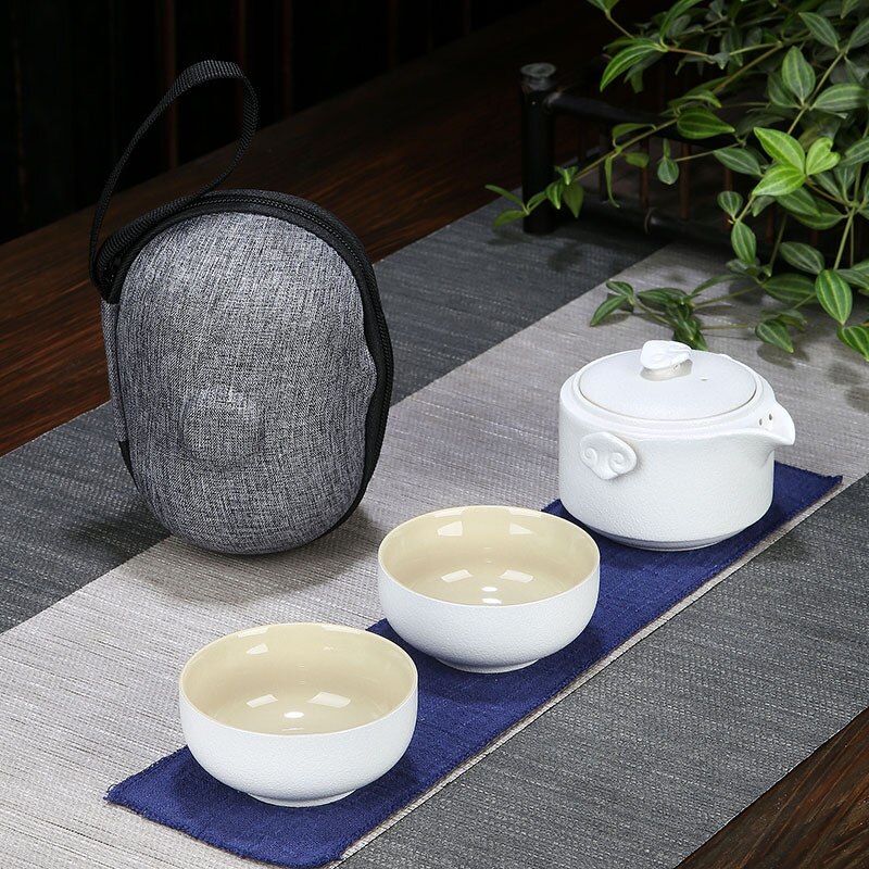 Porcelana ceramiczna czajniczek i filiżanki robić herbaty biuro podróży zestaw robić herbaty Kung Fu Teaware Wykonany ręcznie przenośny chińnarty zestaw robić herbaty dzbanek na herbatę i zestaw filiżanek: D biały
