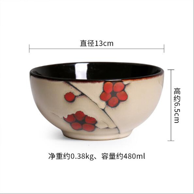 Korean Day Boutique Ceramic Tableware Hand-painted Plate Bowl Pastoral Style Red Round Underglaze Series Noodle Bowl: Medium Soup Bowl