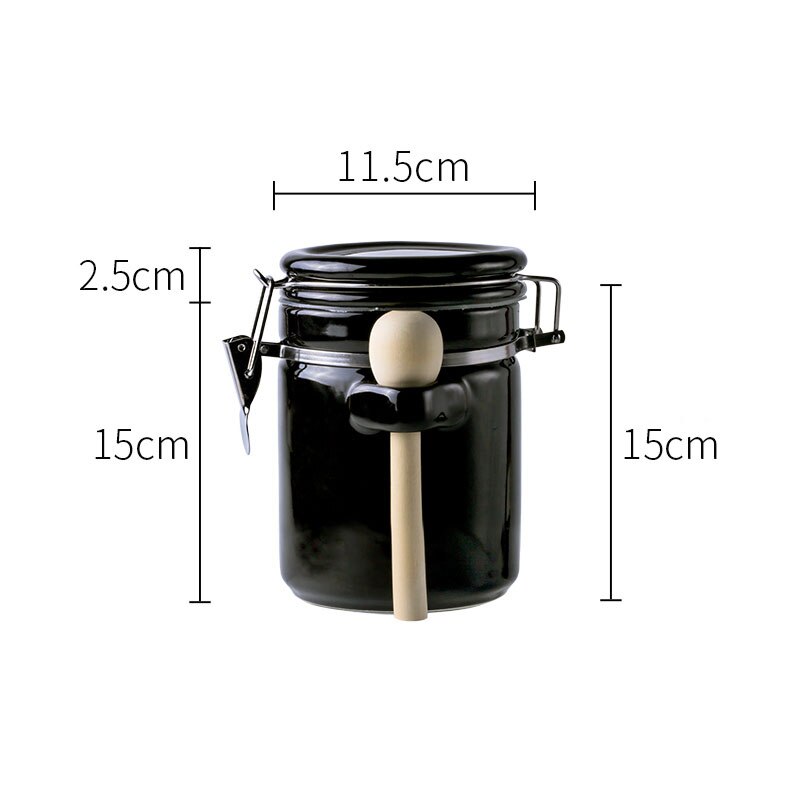 Keramik Verschlossenen Dosen Mit Deckel Löffel Solide Tee Kaffee Lebensmittel Lagerung Panzer Manuelle Stil Küche Lagerung Glasglas Dekorative Können ZL341: Schwarz L
