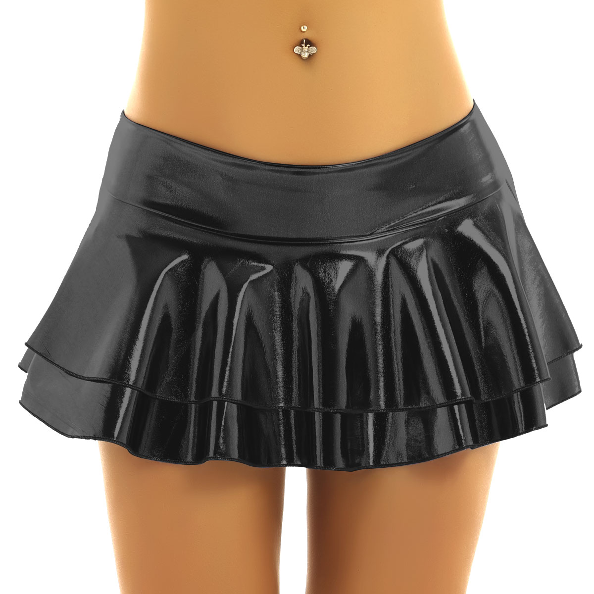 Vrouwen Glanzend Metallic Laagbouw Ruches Pole Dance Shorts Rok Lederen Club Party Dancing Festival Rave Kostuum Sexy Mini Rokken