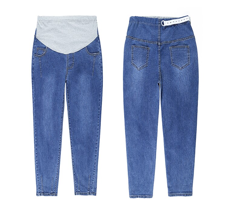 Mom Jeans For Women Denim Women`s Clothing Straight Solid Color High Waist Pregnant Pants Plus Size Maternity Clothes 0317