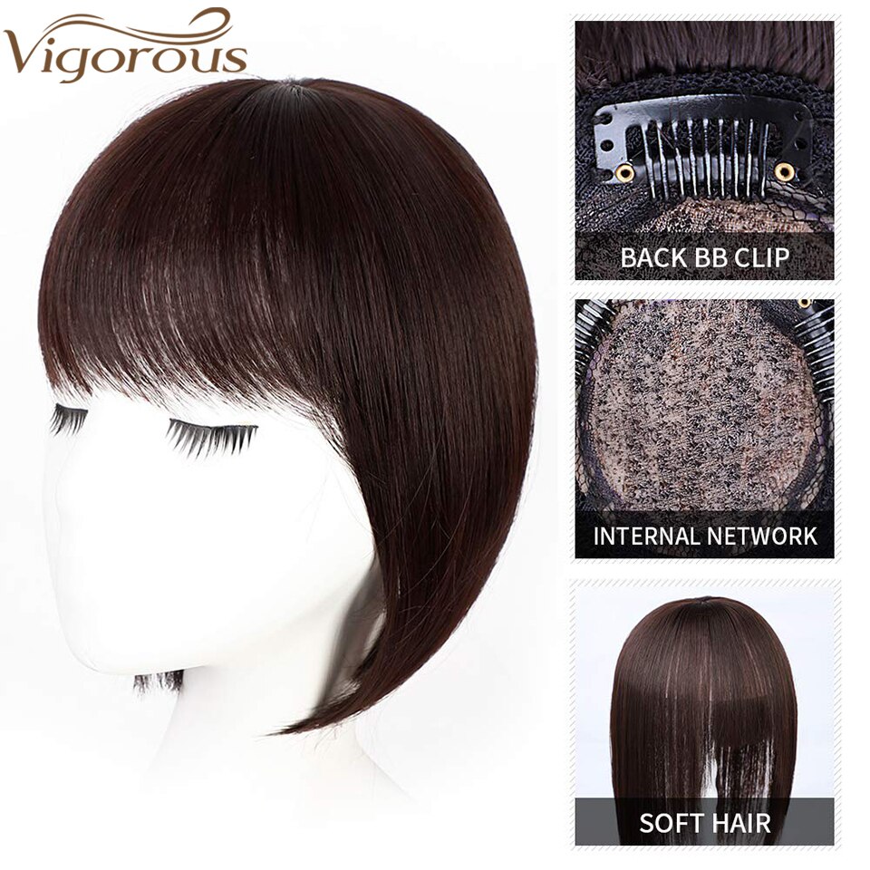 Vigorous Dark Brown/Black Synthetic Hair Fringe Clip Bangs Clip In Hair Extension 3D Natural Franch Bangs High Temperature Fiber