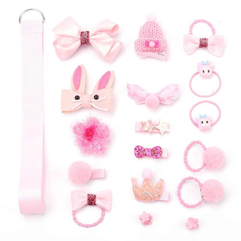 Kinderen haar clips 18 stuks set 7 kleur cute girl hoofdtooi vrouwelijke haaraccessoires baby haar ring rubberen ring touw: Powder B