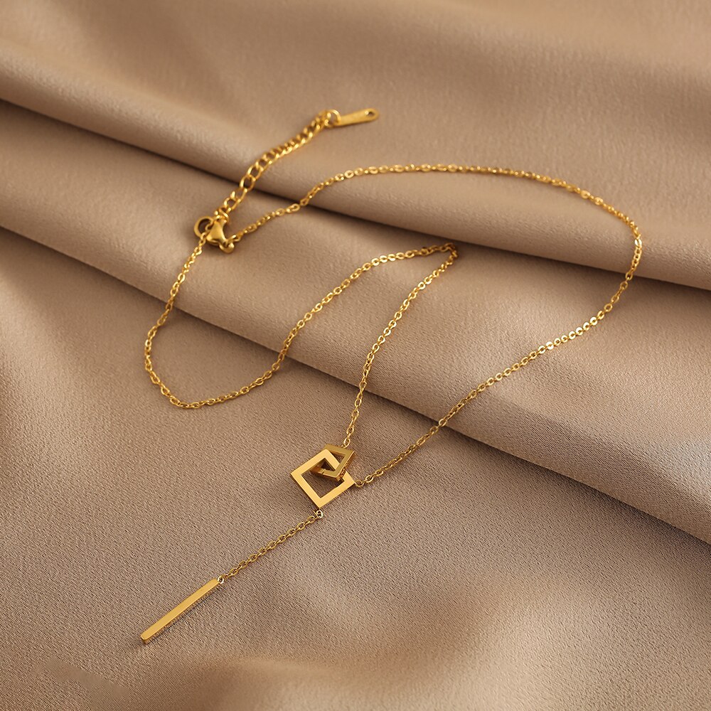 Gevoel Geometrische Elementen Vierkante Gesp Rvs Korte Ketting Koreaanse Mode-sieraden Sexy Hals Ketting Voor Vrouw