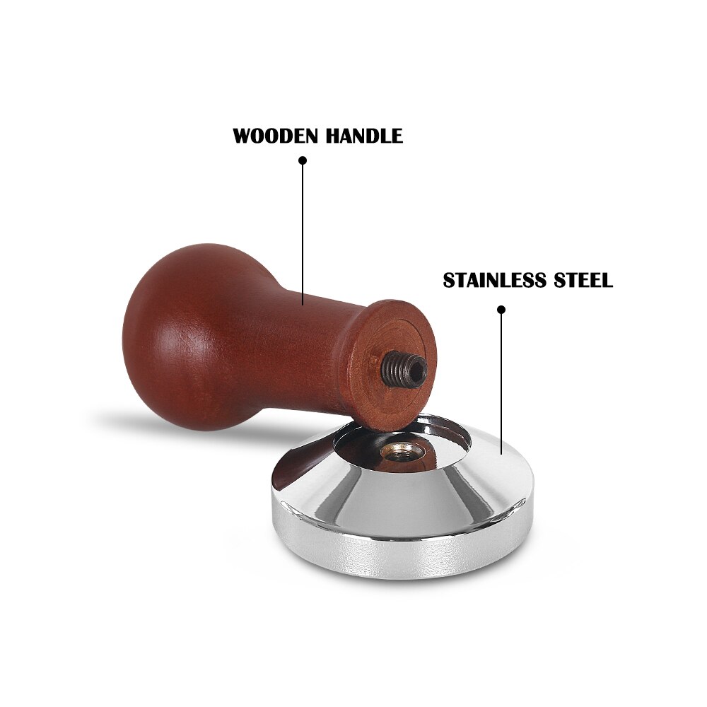 58mm Wooden Coffee Tamper Coffee Powder Hammer With 304 Stainless Steel Base Coffee Accessories