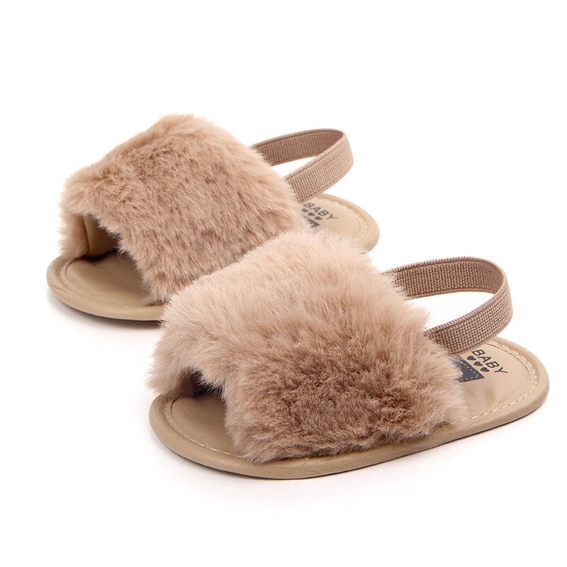 Classic Meisje Slipper Sandalen Zomer Zacht haar stijl Ademend Baby Bont Schoenen Eenvoudige Elastische Sandalen prinses Baby: K / 13-18 months