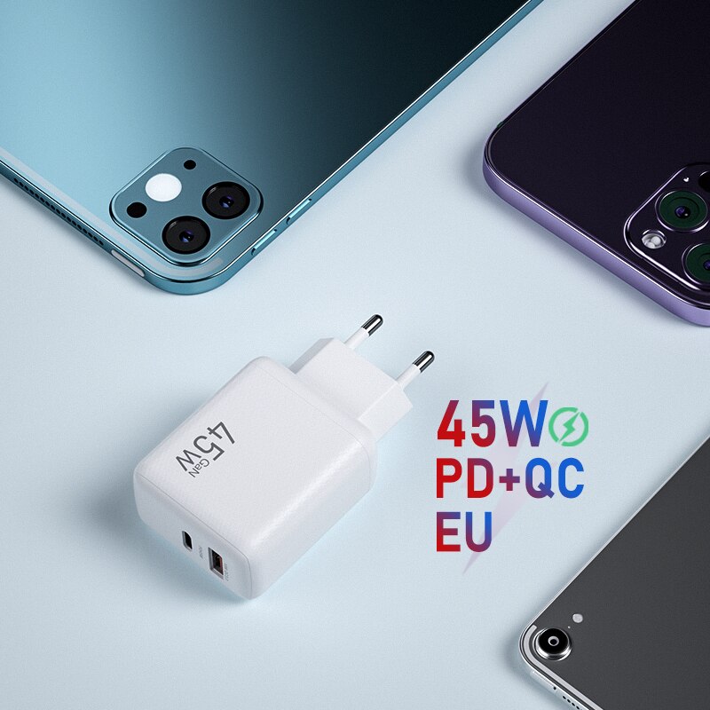 Ładowarka sieciowa 45W GaN ładowarka USB szybka ładowarka do telefonu iPhone Samsung iPad Laptop PD USB C szybka ładowarka 3.0 typ C Adapter: White EU 45W GaN