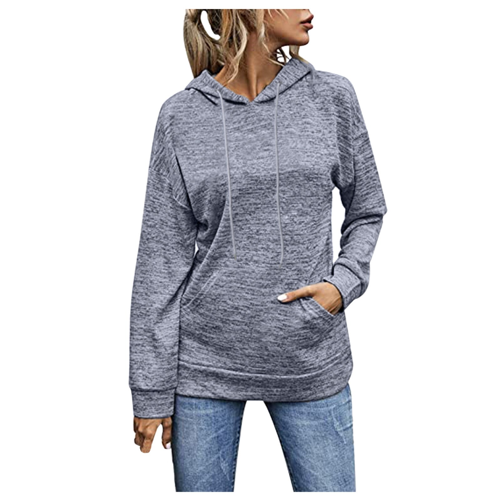 Frauen casual Hoodies Einfarbig Kordelzug Sweatshirts Langarm Tasche HoodieTops Damen Herbst Winter warme Sweatshirt Top