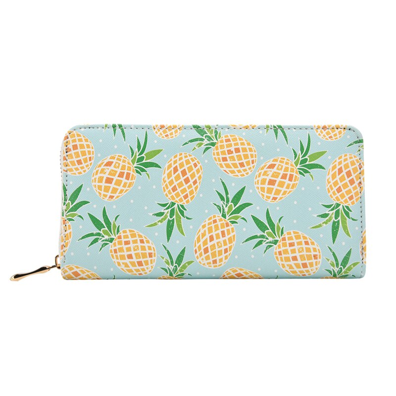 Badiya Vrouwen Ananas Fruit Afdrukken Zomer Lange Portemonnee PU Lederen Telefoon Pocket Dames Kaarthouder Tas Meisjes Rits Portemonnee