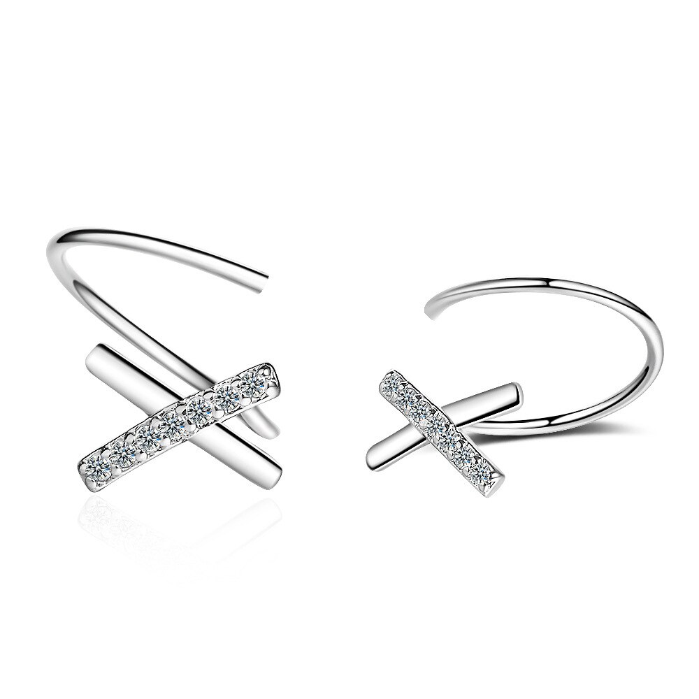 Eenvoudige Cross X Zirconia 925 Sterling Zilveren Clip Op Oorbellen Voor Vrouwen Wave Oor Mode Geen Piercing Sieraden