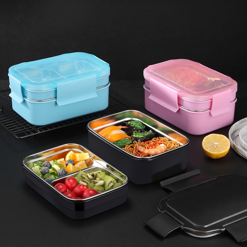 Guret tålig matlåda i rostfritt stål tvålagers matbehållare bärbar läckagesäker isolering barn student vuxen bento box