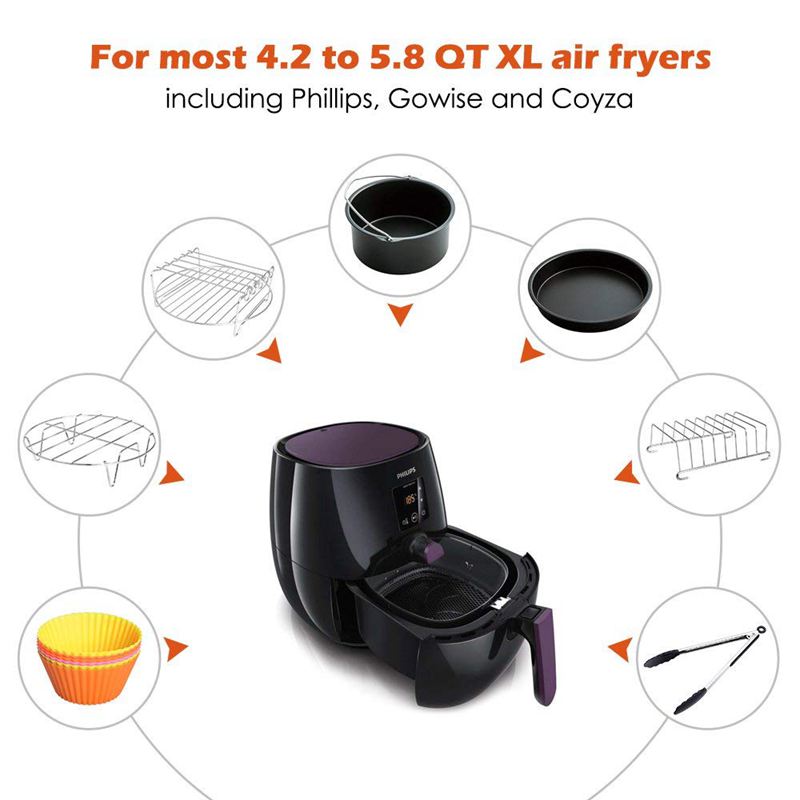 Air Fryer Accessories 8 Inch for 5.8 qt XL Air Fryer, 9 pieces for Gowise Phillips and Cozyna Air Fryer, Fit 4.2 qt to 5.8 qt,