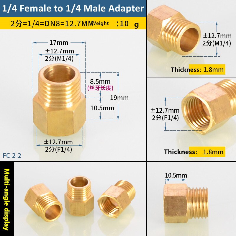 Brass 1/8 1/4 3/8 Female to Male Threaded Hex Bushing Reducer Copper Pipe Fitting Water Gas Adapter Coupler Connector: 1l4F to 1l4M