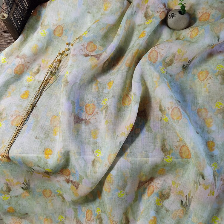 Natural pure ramie material digital printing fabrics Summer custom made DIY handmade robe cheongsam fabric