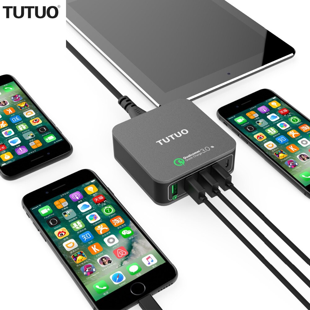 TUTUO Quick Lading 3.0 Type-c 40 W 5-Port Snelle USB Charger ONS Plug Quick Mobiele Telefoon Oplader voor Xiaomi Meizu iPhone Samsung