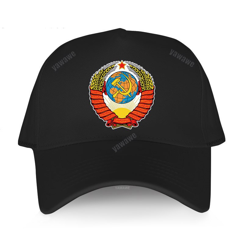 Soviet emblem hat Russia Ussr Flag cap CCCP print Baseball cap Men women USSR Soviet Union Man bone adjustable snapback hat: black