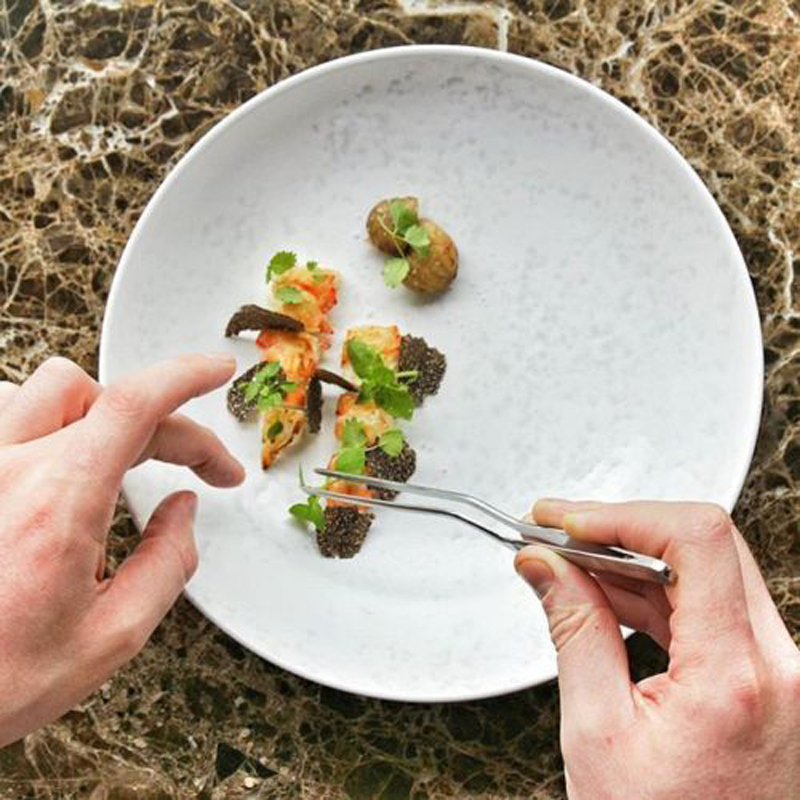 13.9cm/5.47inch Mini Chef Plating Tweezer Tongs Serving Presentation Stainless Steel Offset Chef Kitchen Tool