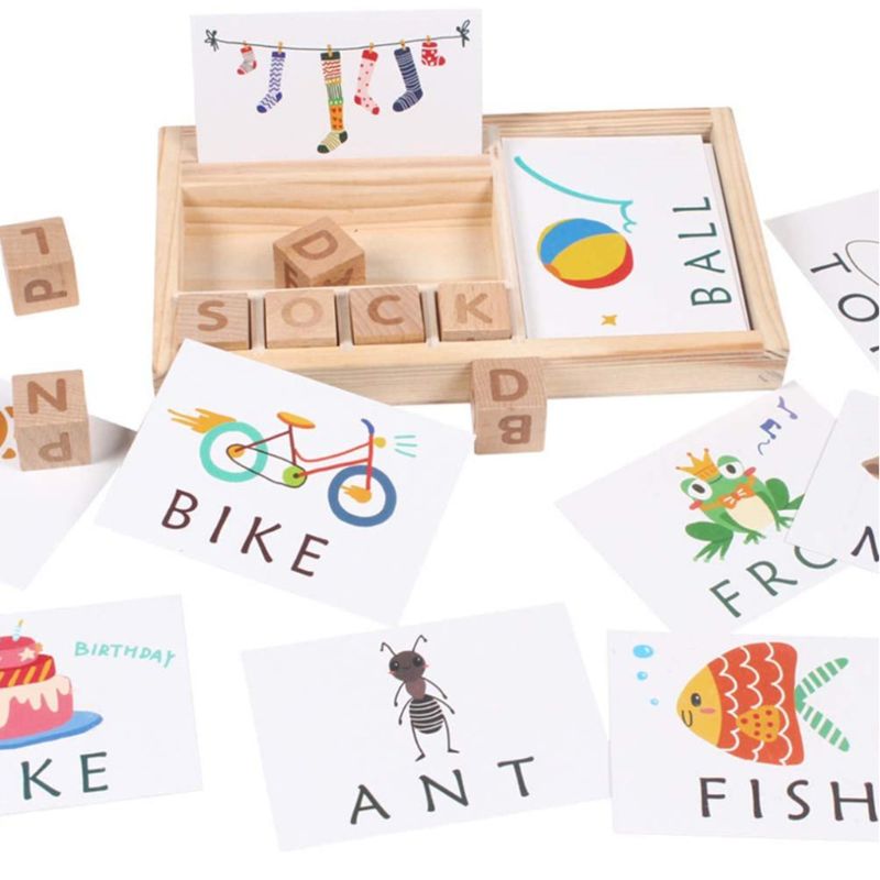 1Set Wooden Educational Toys Learning Matching Letter Games and Develops Alphabet Words Spelling Skills Letter Block for Girl
