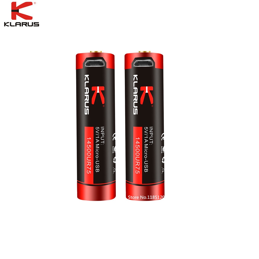 2pcs KLARUS 14500RU75 14500 Li-Ion batterij 750mAh 2.77W met Micro-usb-oplaadkabel oplaadbare batterij