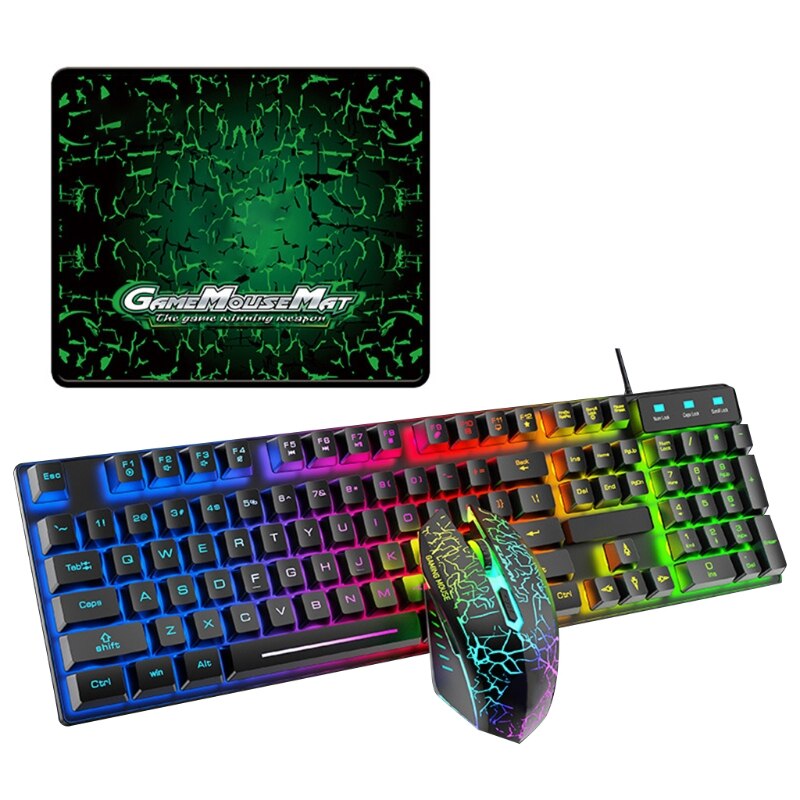 T6RGB Luminous Wired Gaming Keyboard and Mouse Set with Large Mouse Pad USB Colorful Backlit Mechanical Feel Keyboard: 1