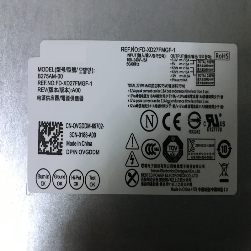 BLOC D'ALIMENTATION Pour Dell ATX 390 790 990 3010 9010 7010 275W Alimentation L275EM-00 FC1NX PS-6271-01DB B275AM-00 AC275AM-00 H275AM-00