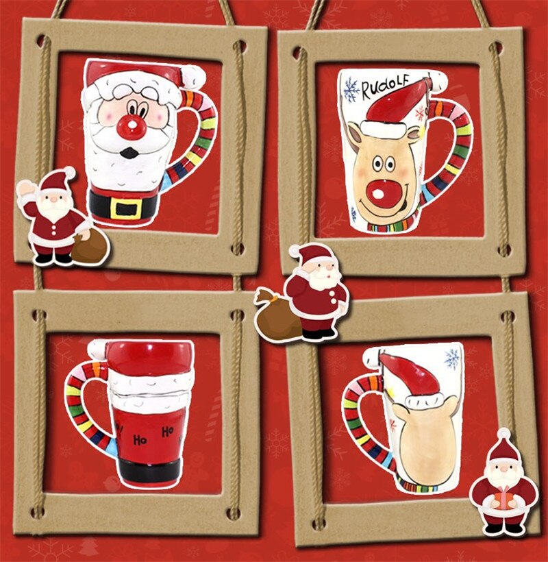 600ml 3D Santa Claus Cartoon Painted Ceramic Cup Coffee Milk Tea Breakfast Mug Home Office Collection Cups Christmas