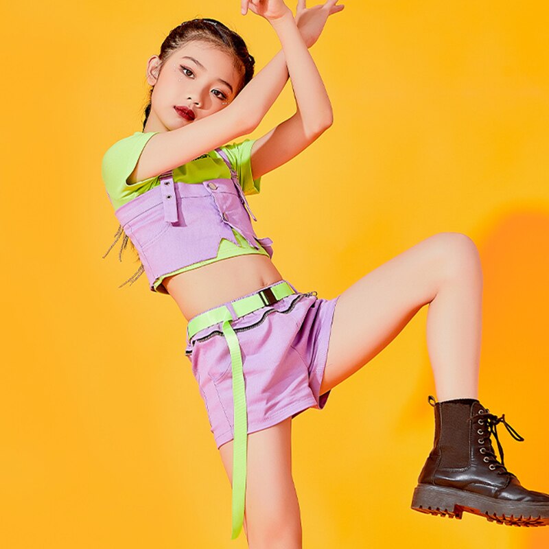 Ropa de baile de Jazz para niñas, Tops, pantalones cortos de manga corta, traje de Hip-Hop, urbana moderna, puesta en escena, DNV14771, nueva