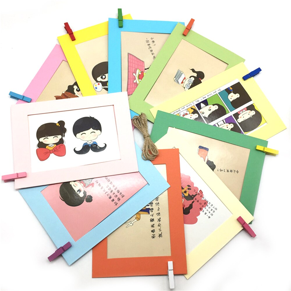 10 Pcs DIY Kraftpapier Fotolijst Opknoping Muur Foto Fotolijst Kraftpapier Met Clips En Touw Familie Geheugen decoraties