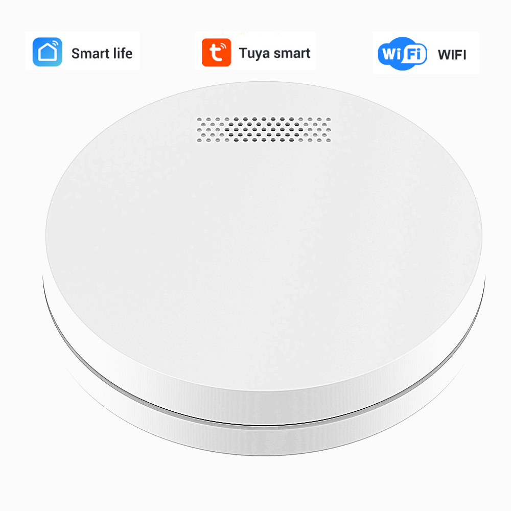 Tuya-Detector de humo ultrafino WIFI, dispositivo fotoeléctrico de seguridad para el hogar, batería no incluida: Default Title