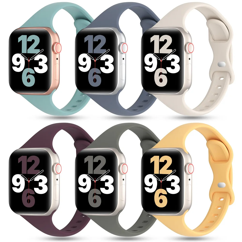 Slim Silicone Strap For Apple Watch Band 45mm 44mm 40mm 41mm 42-38mm sport bracelet iwatch series 8 7 se 3 4 5 6 9 ultra 2 49mm