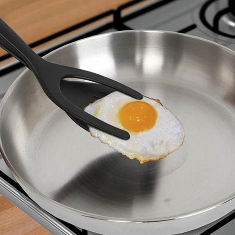 Tortitas de huevo frito tortilla vuelta 2 en 1 espátula cuchara agarre pinzas espátula para huevos pinza accesorios de cocina