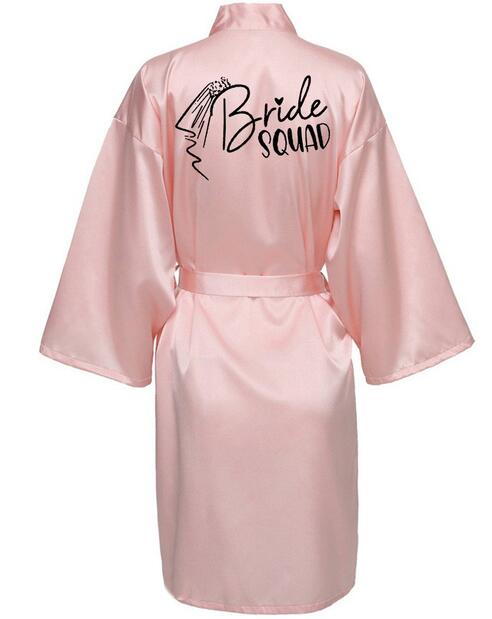Wedding Party Team Bride Robe With Black Letters Kimono Satin Pajamas Bridesmaid Bathrobe SP033