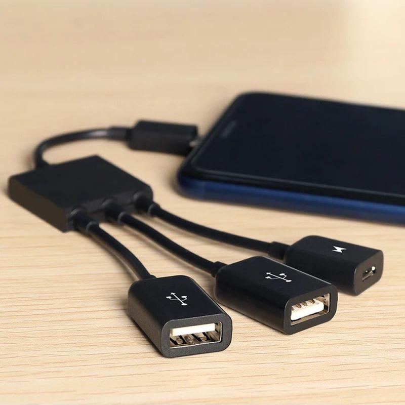 Micro cabo usb/tipo c 3 em 1, adaptador e conversor para tablet, android, mouse e teclado, 3 portas otg