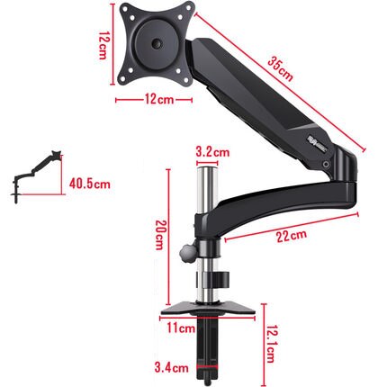 40cm DL-GM111 17-27" grommet clamp base LCD LED Monitor Holder Arm mount desk stand mechanical Spring Full Motion: 20CM BLACK