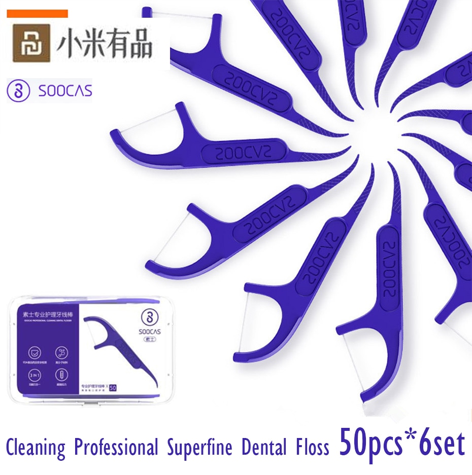 6*50pcs Xiami Soocare Superfino Dental Floss Dental Floss Dente Limpeza Diária Profissional Top Dentes Fio Dental Limpeza Limpo dentes