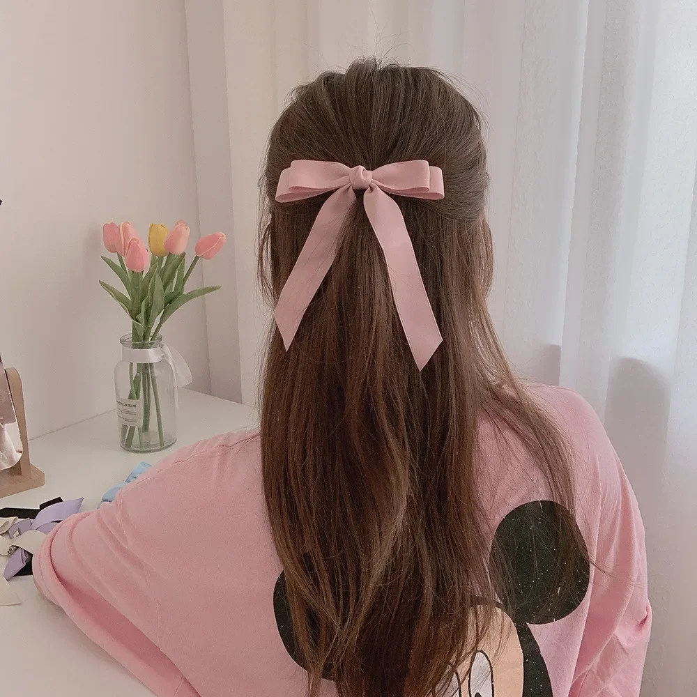Lystrfac, horquilla con lazo para el pelo de tela a la para mujeres y niñas, pinzas para el cabello con cinta, lazo blanco y negro, Clip superior, accesorios para cabello femenino: Rosa