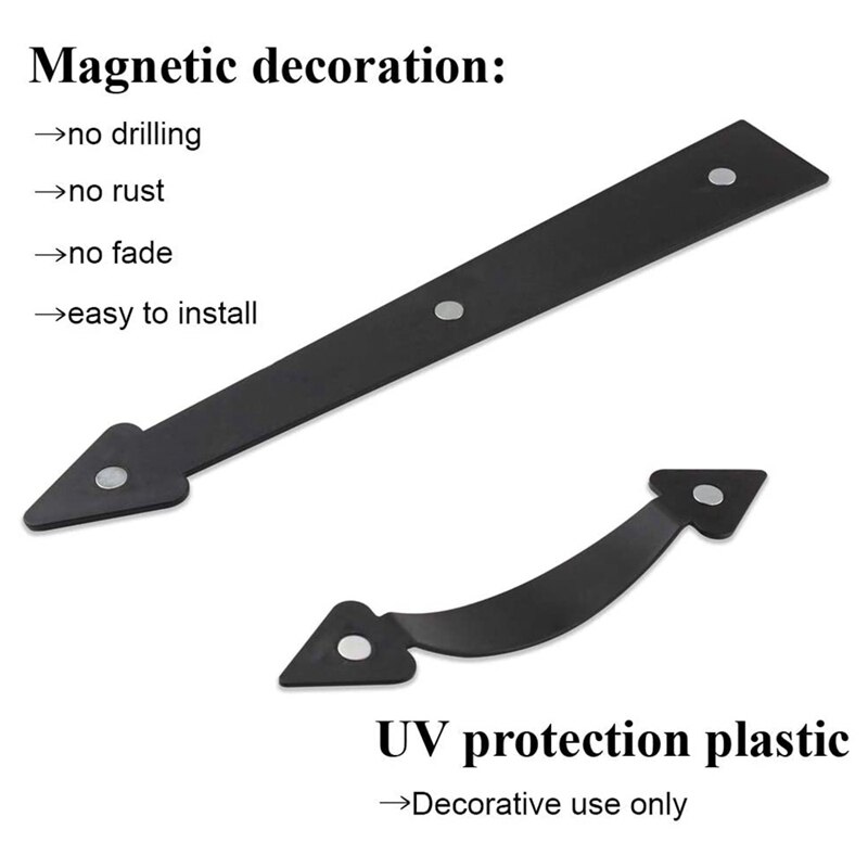 Shgo -magnetisk dekorativ garasjeport maskinvare sofa hus dobbel vogn dør aksenter 8 hengsler 4 håndtak dekor kit for 2 ca