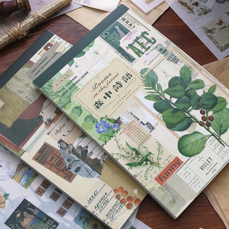 50 Sheets Vintage Material Paper Book Junk Journal Planner Background Paper Magazine Clipbook Craft Paper DIY Scrapbooking