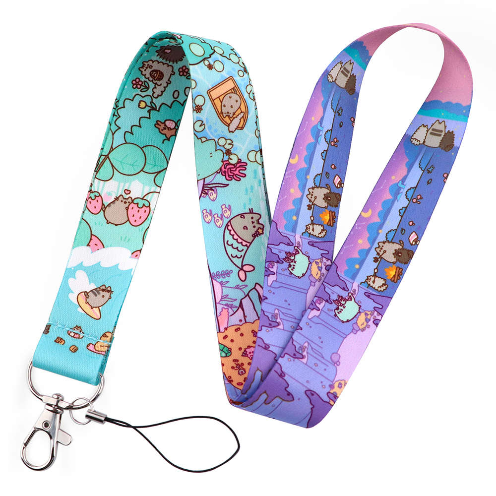 Cordón de animales Kawaii para llaves, USB, tarjeta de identificación de gimnasio, soporte para insignia, llavero, Collar, cordones de cuerda colgantes DIY, correas para teléfono móvil: Negro