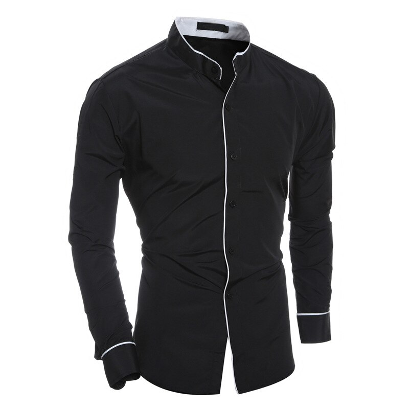 Lange Mouwen Shirt Slim Fit Stand Kraag Eenvoudige Casual Tops Voor Lente D88