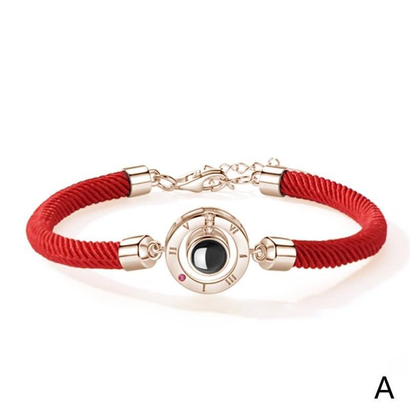 Memory Couple Bracelet 100 Language I Love You Projection Red Lucky Rope Bracelet Black Handmade Lover Romant H5S2: A