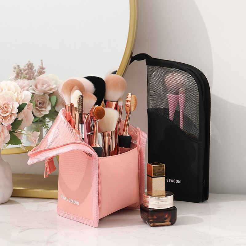 1 Pc Stand Cosmetische Tas Voor Vrouwen Clear Rits Make-Up Tas Reizen Vrouwelijke Make-Up Borstel Houder Organizer Toilettas