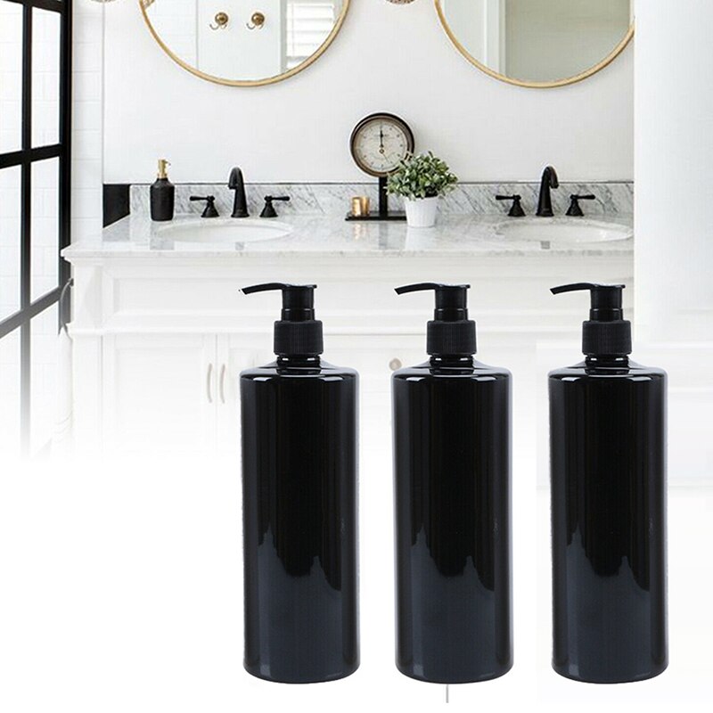 4 Stuks 500Ml Eenvoudige Zeep Fles Badkamer Douchegel Hervulbare Flessen Zwarte Platte Schouder Drukken Lotion Fles