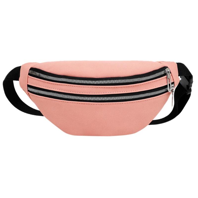 Brand Women Double Zippers Suede Waist Fanny Pack Belt Bag Waterproof Chest Pouch Travel Hip Bum Bag Lady Phone Pouch Bolsas: Pink