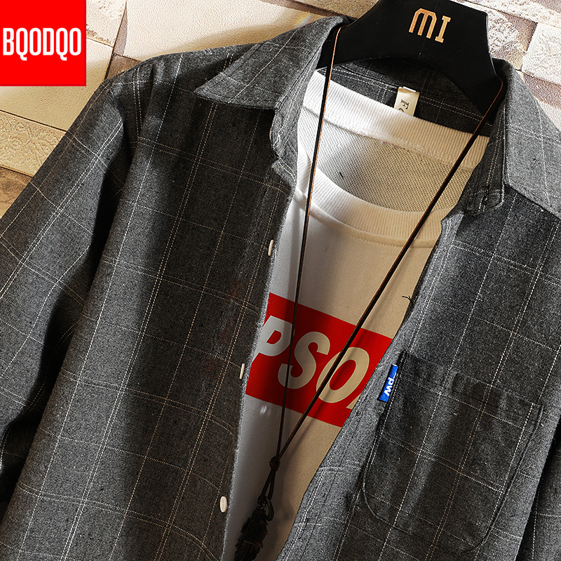 Streetwear japońskie koreańskie koszule na przyjęcia towarzyskie męskie czerwone zimowe marki bawełniane bluzki męskie moda jesień z długim rękawem koszula w kratę w stylu Casual