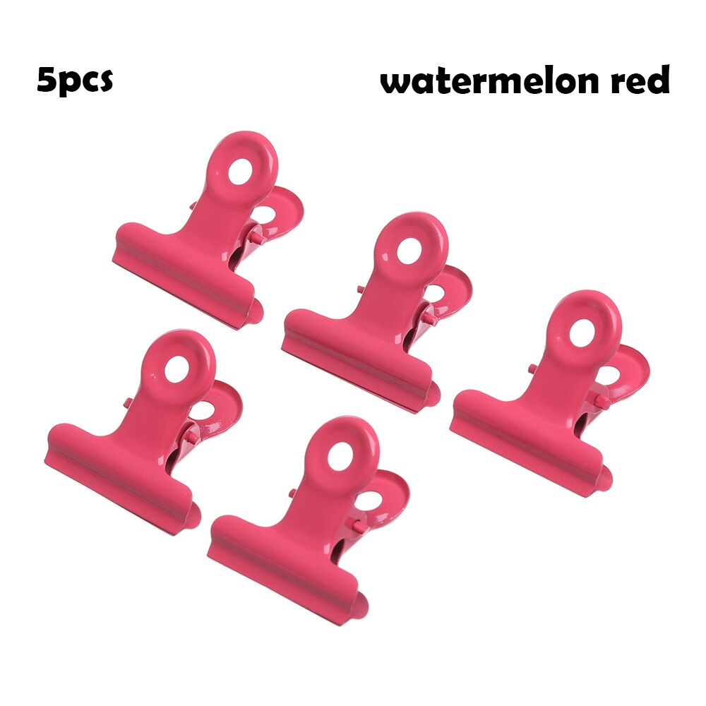 6/5Pcs Stainless Steel Binder Clip Metal Bag Clips Letter Paper Photo File Clamps Calendar Food Sealing Tools Kitchen Supplies: watermelon red